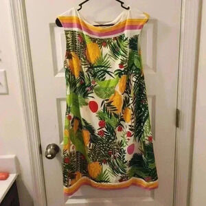 Trina Turk M Fantasy Island Tropical Banana Cap Sleeve Boat Neck Shift Dress